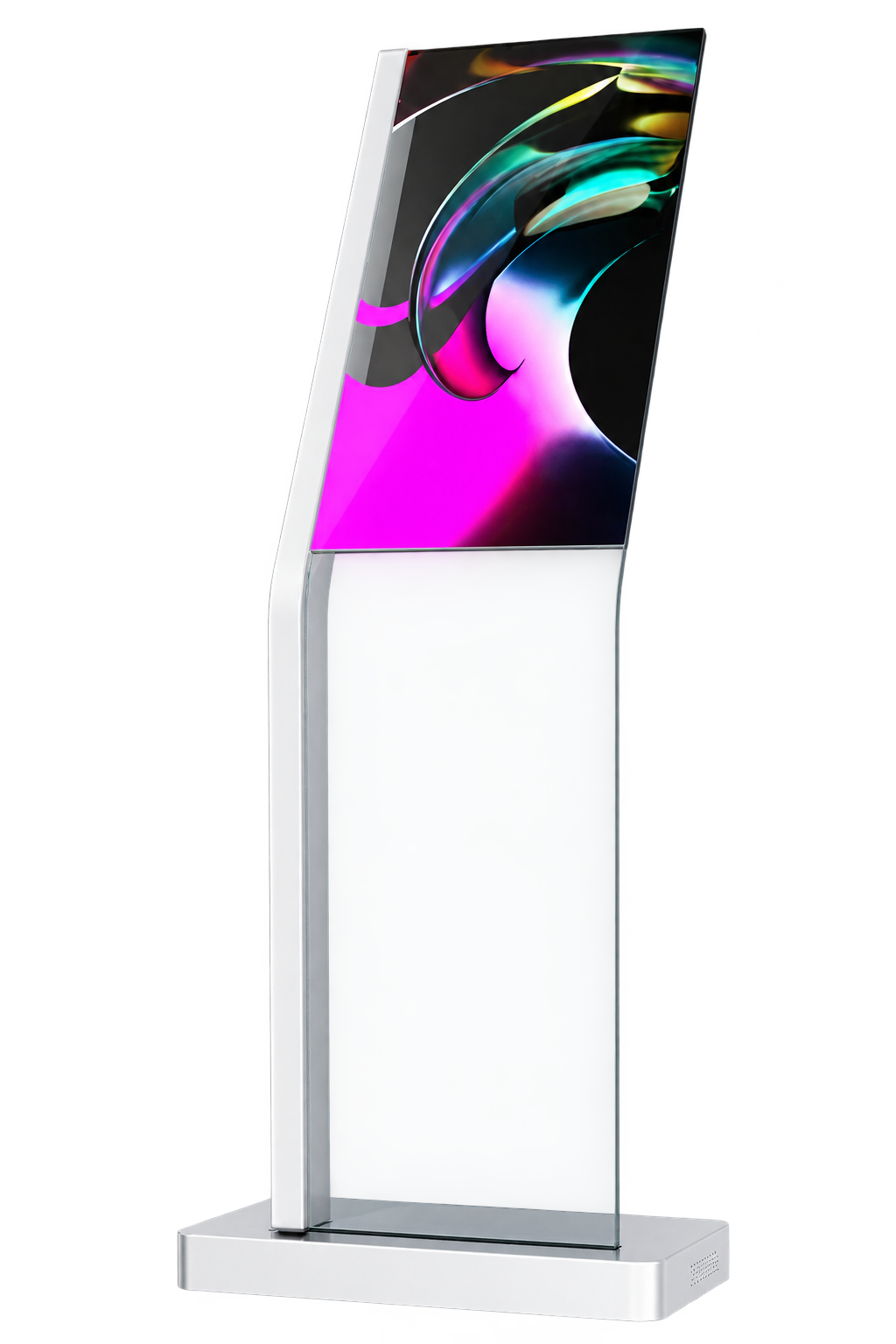 30-inch transparent OLED touch kiosk in a freestanding commercial enclosure