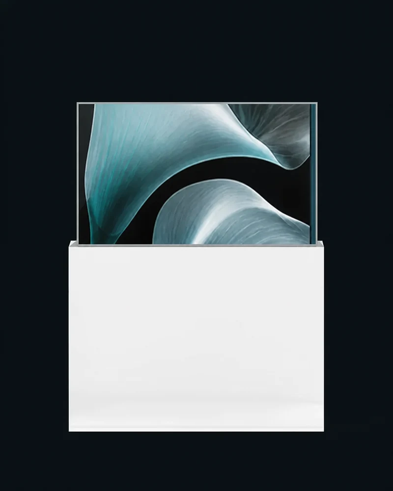 55-inch height-adjustable transparent OLED display in a clean front product view