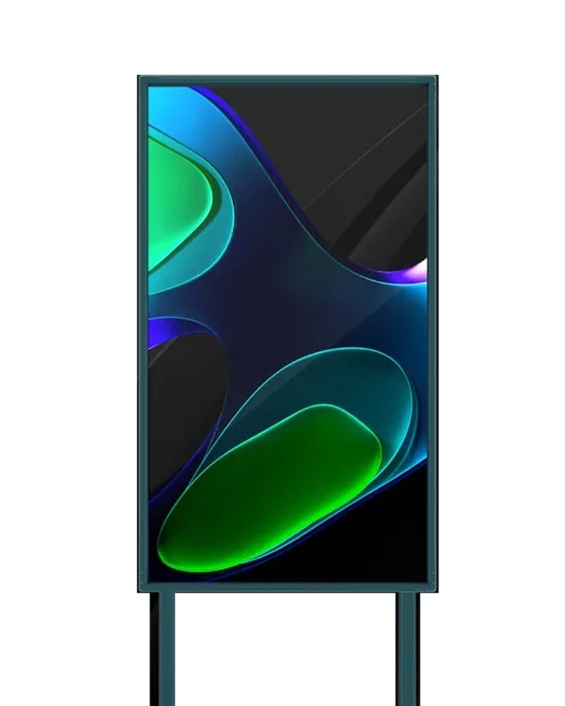 55-inch height-adjustable transparent OLED display on two support legs