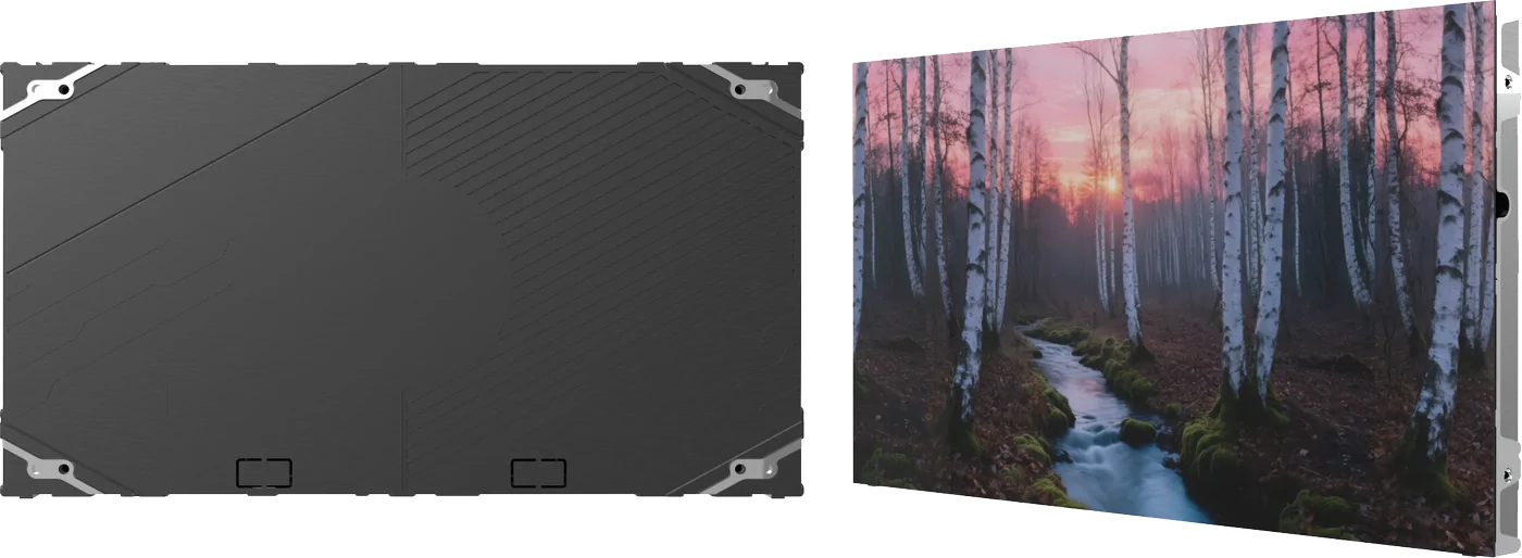 BOE BYH COB fine-pitch LED cabinets shown from the front and rear