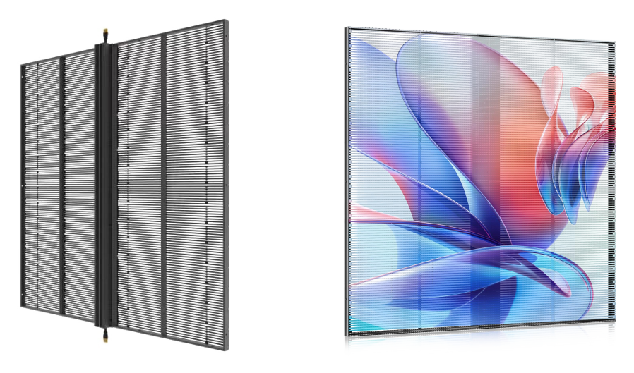 Transparent LED cabinet shown from the front and rear