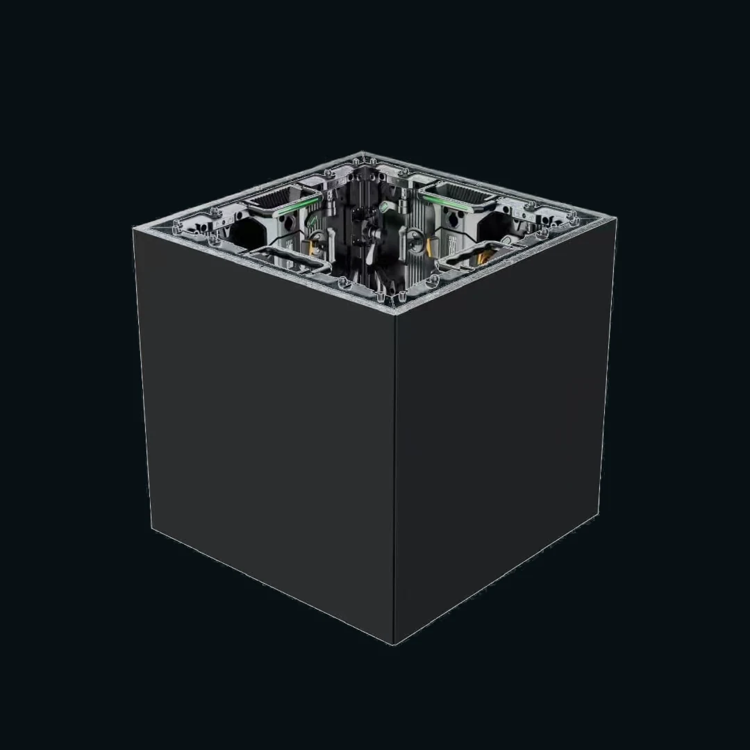 Right-angle creative LED cabinet shown in the reviewed supplier catalogue